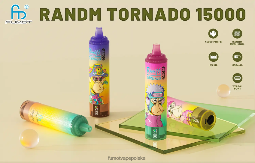 Fumot Tornado 15000 jednorazowych waporyzatorów 25ml (1 szt.) - Fumot Tech 2ZVZ60159 lód bananowy