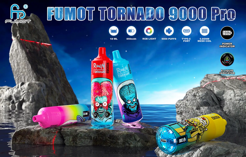 Fumot Tornado 1 sztuka 9000 pro 18 ml jednorazowego waporyzatora - Fumot E Papieros 2ZVZ60217 lód z guawy