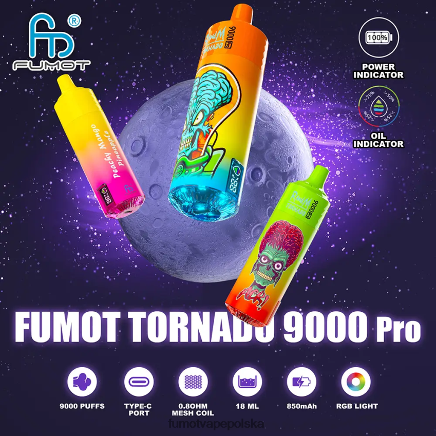 Fumot Tornado 1 sztuka 9000 pro 18 ml jednorazowego waporyzatora - Fumot E Papieros 2ZVZ60217 lód z guawy