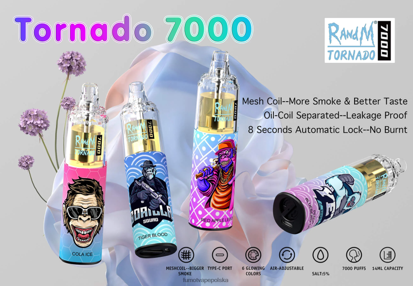 Fumot Tornado 7000 jednorazowy długopis do waporyzacji - 14ml (1 szt.) - Fumot Vape Online Shop 2ZVZ6070 wiśnia