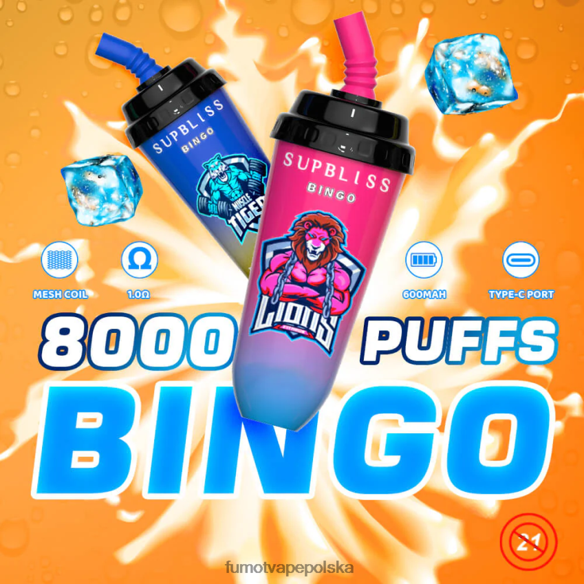 Fumot Supbliss Bingo Jednorazowe urządzenie do waporyzacji 16 ml 8000 (1 sztuka) - Fumot Vape Online Shop 2ZVZ60410 kiwi truskawkowe