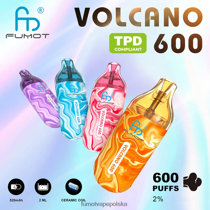 Fumot Volcano Waporyzator jednorazowy zgodny z normą 600 tpd - 2ml (zestaw 3 sztuki) - Fumot Papieros 2ZVZ60296 lód liczi